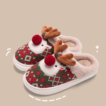 LovelyRLovely Cute Christmas Elk Plush Slippers Christmas Green / 36to37 Cute Christmas Elk Plush Slippers