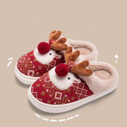 LovelyRLovely Cute Christmas Elk Plush Slippers Christmas Red / 36to37 Cute Christmas Elk Plush Slippers