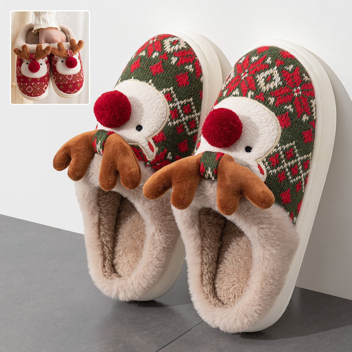 LovelyRLovely Cute Christmas Elk Plush Slippers Cute Christmas Elk Plush Slippers