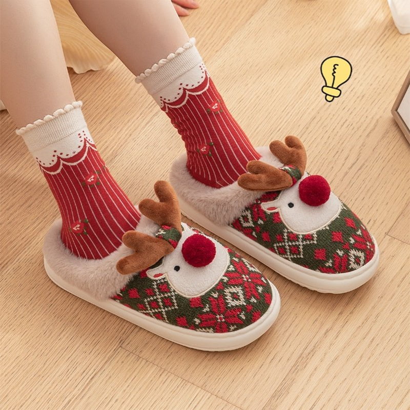 LovelyRLovely Cute Christmas Elk Plush Slippers Cute Christmas Elk Plush Slippers