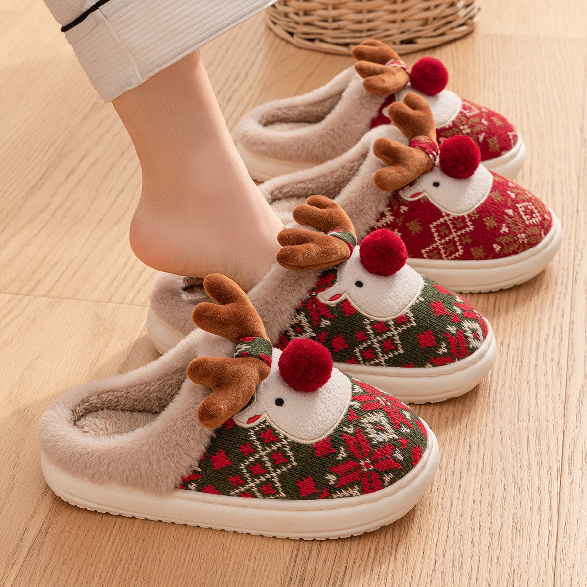 LovelyRLovely Cute Christmas Elk Plush Slippers Cute Christmas Elk Plush Slippers