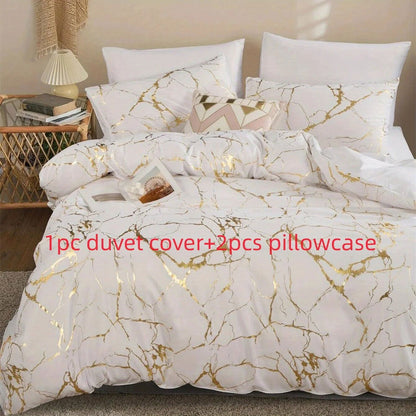 LovelyRLovely duvet set LovelyRLovely White Marble Printed 3pcs Duvet Set with Zipper Closure