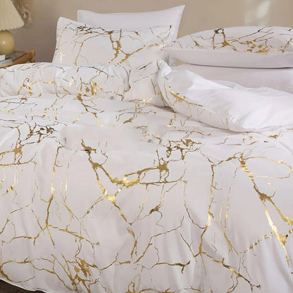 LovelyRLovely duvet set LovelyRLovely White Marble Printed 3pcs Duvet Set with Zipper Closure