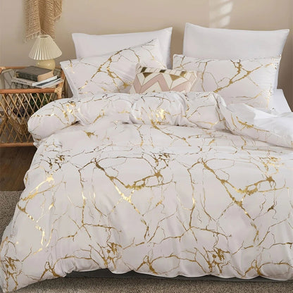 LovelyRLovely duvet set white / 200X200cm LovelyRLovely White Marble Printed 3pcs Duvet Set with Zipper Closure