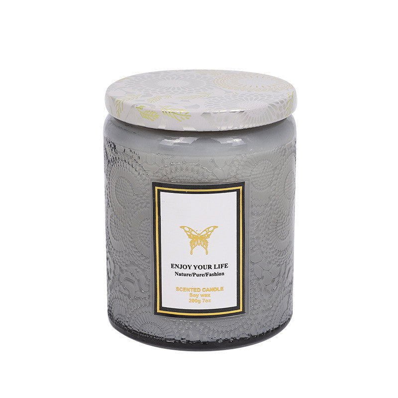 LovelyRLovely Embossed Glass Fragrance Handmade Gift 200g / Amber Sandalwood LovelyRLovely Handmade Aromatherapy Soy Candles