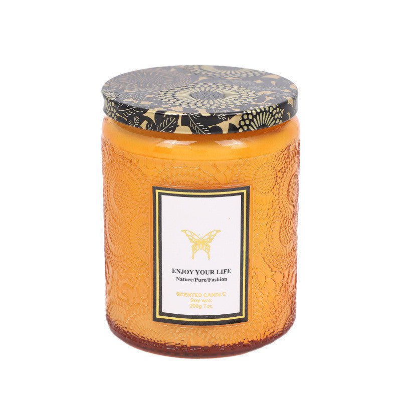 LovelyRLovely Embossed Glass Fragrance Handmade Gift 200g / Bergamot LovelyRLovely Handmade Aromatherapy Soy Candles