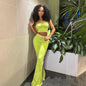 LovelyRLovely Fashion Summer Suit Embroidery Tube Top Grass Green / L LovelyRLovely Embroidery Tube Top And High Waist Drawstring Bell-bottomed Pants Set