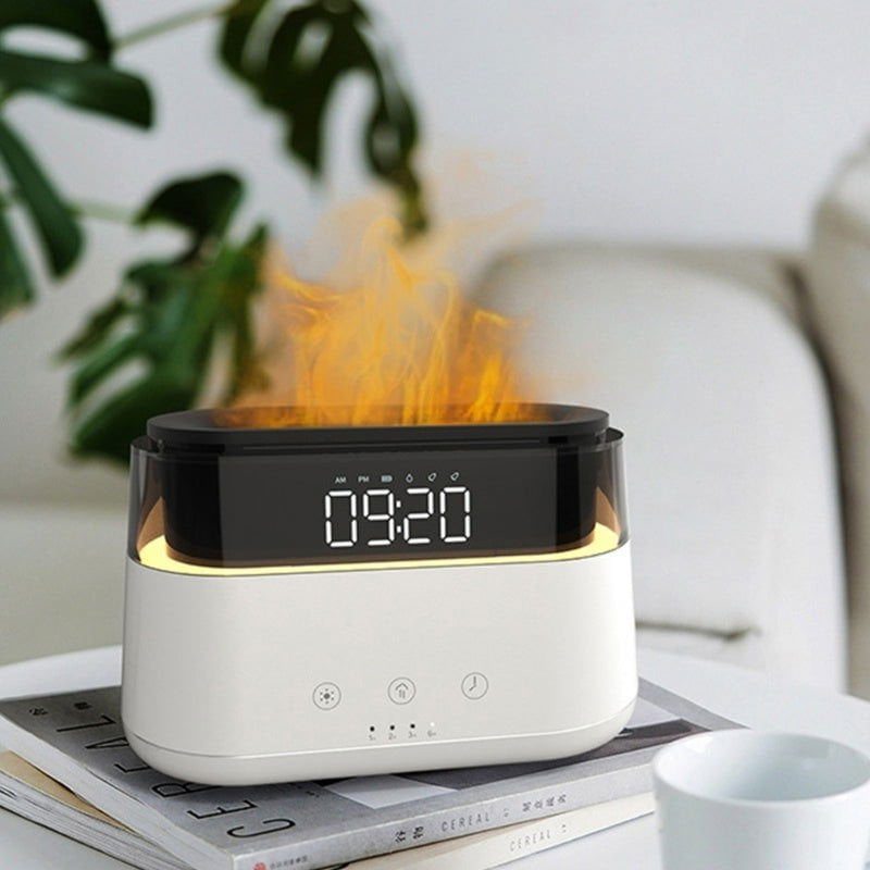 LovelyRLovely Flame Humidifier With Clock Bedroom Of I White / USB LovelyRLovely Intelligent Timed Fragrance Spraying Flame Humidifier With Clock