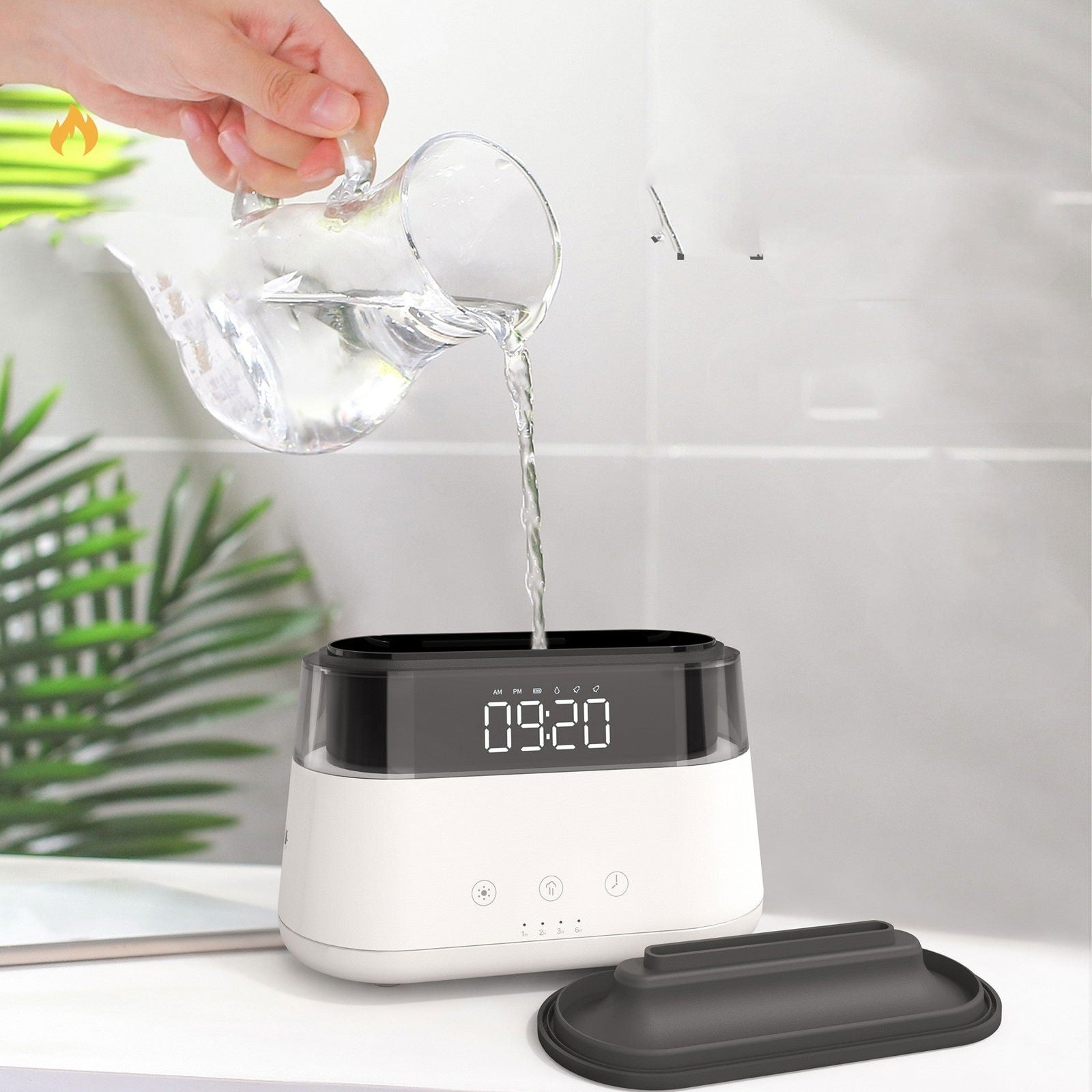 LovelyRLovely Flame Humidifier With Clock Bedroom Of I White / USB LovelyRLovely Intelligent Timed Fragrance Spraying Flame Humidifier With Clock