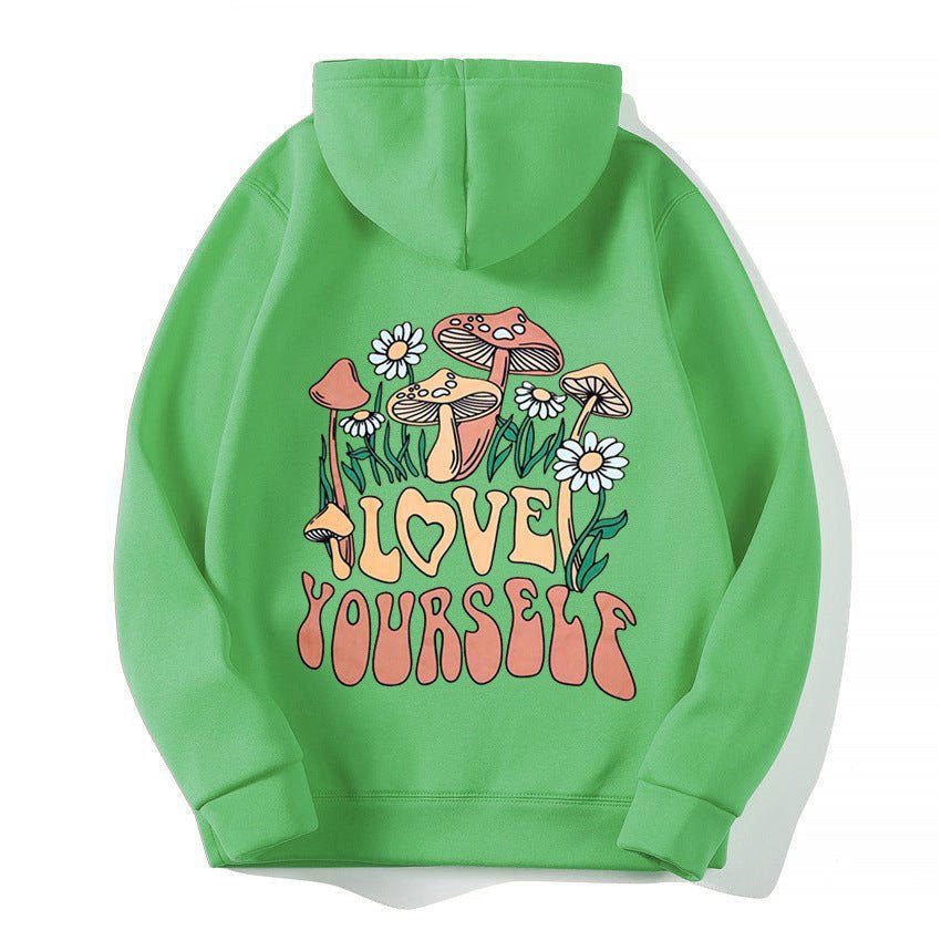 LovelyRLovely Fruit Green / L Plus Size Loose Mushroom Slogan Hoodie