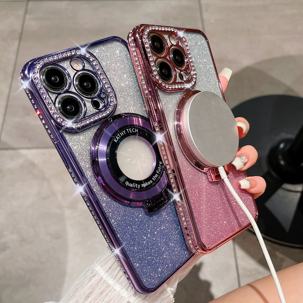 LovelyRLovely Glitter Tpu Electroplating Magnetic Brac LovelyRLovely Glitter Tpu Electroplating Magnetic Bracket Phone Case