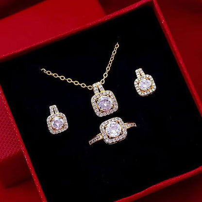 LovelyRLovely Gold Three Piece Set LovelyRLovely Fashion Zircon Jewelry Set