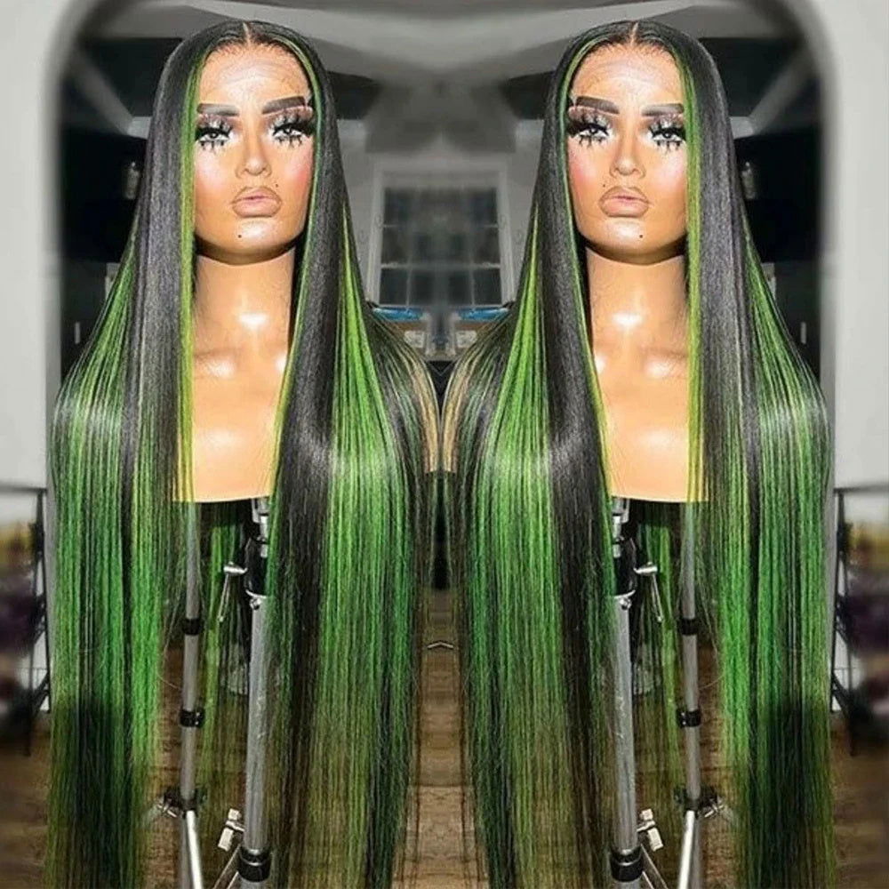 LovelyRLovely Green Highlight Straight Hair Lace Wig LovelyRLovely Green Highlight Straight Human Hair Lace Wig