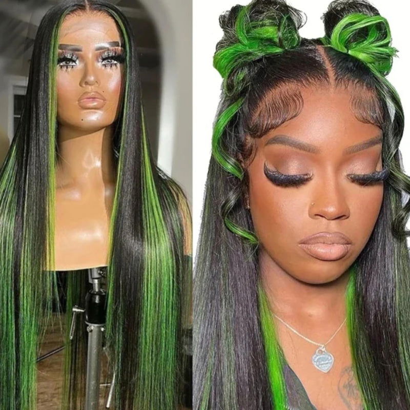 LovelyRLovely Green Highlight Straight Hair Lace Wig LovelyRLovely Green Highlight Straight Human Hair Lace Wig