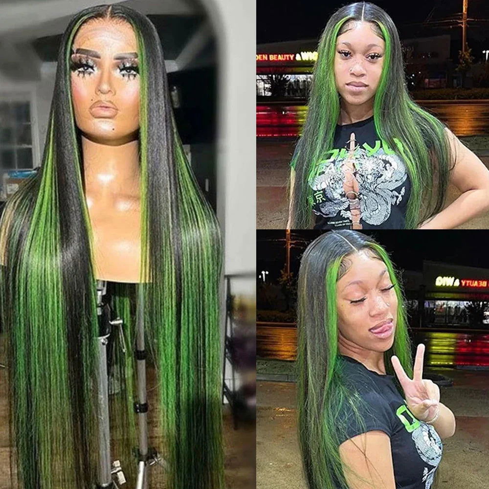 LovelyRLovely Green Highlight Straight Hair Lace Wig LovelyRLovely Green Highlight Straight Human Hair Lace Wig