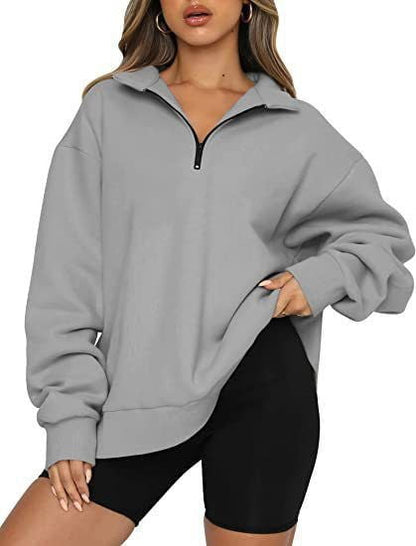 LovelyRLovely Grey / 3XL LovelyRLovely Women Zip Turndown Jumper