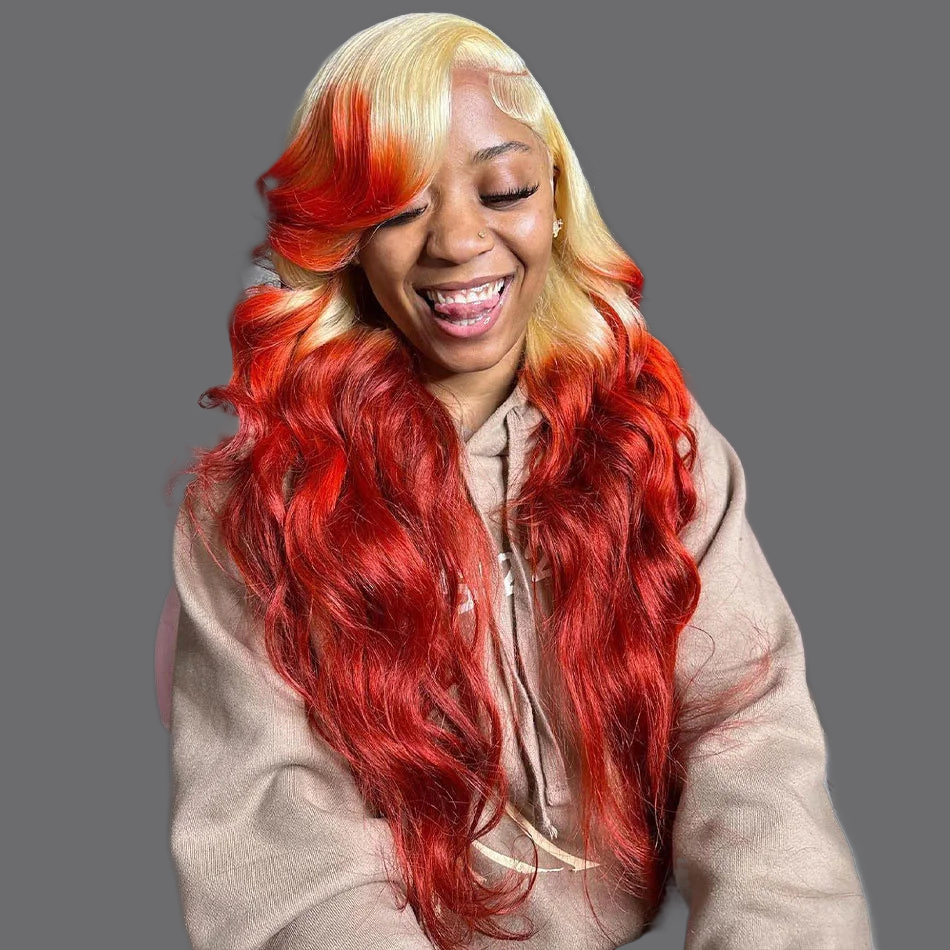 LovelyRLovely hair extension LovelyRLovely Ombre 613 Red Orange Human Hair Wig