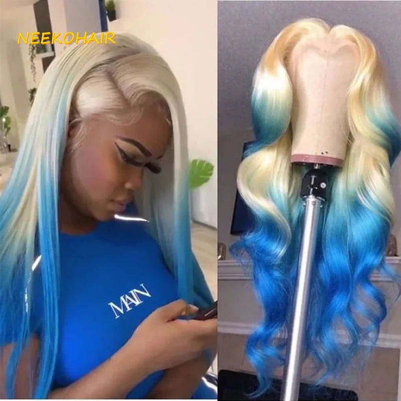 LovelyRLovely hair extension LovelyRLovely Transparent 613 With Blue Ombre Lace Front Wig