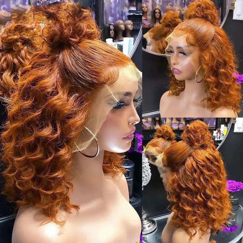 LovelyRLovely High Ponytail Short Bob Lace Front Wigs Orange Brown / 24inches LovelyRLovely Pre-Plucked Deep Wave Bob Wig