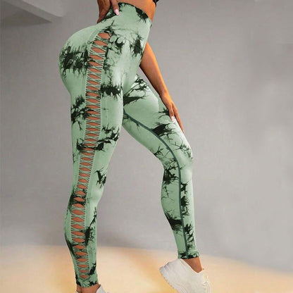 LovelyRLovely Hollow Tie Dye Printed Yoga Pants High W Green / L LovelyRLovely Hollow High Waist Butt Lift Tie Dye Printed Yoga Pants