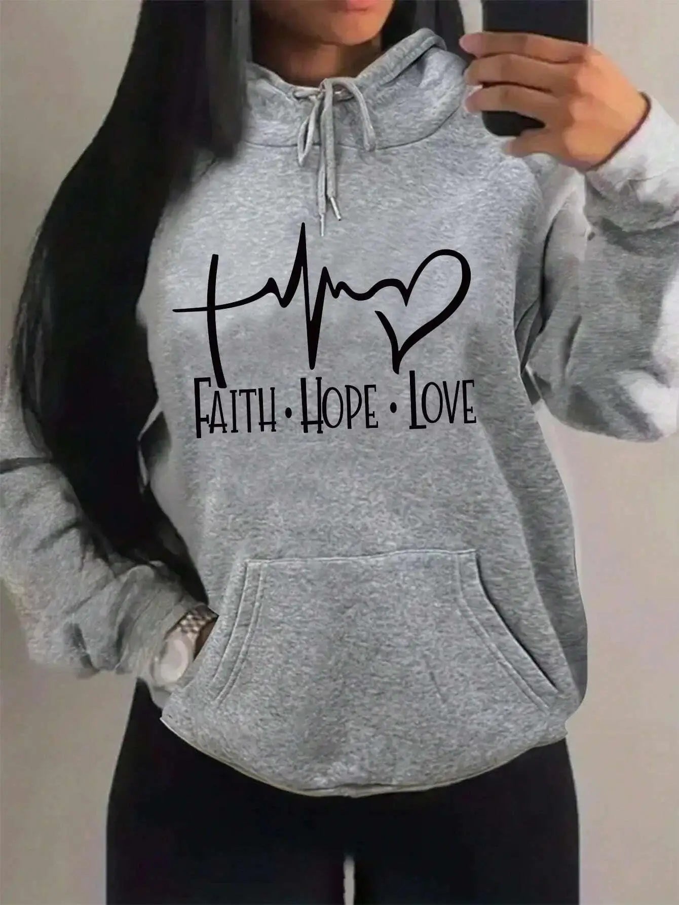 LovelyRLovely hoodie gray-Y0167 / S LovelyRLovely Women's Faith Hope Love Graphic Hoodie