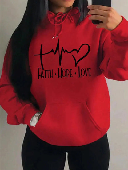 LovelyRLovely hoodie red-Y0167 / S LovelyRLovely Women's Faith Hope Love Graphic Hoodie