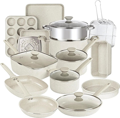 LovelyRLovely kitchen Beige Cream / United States LovelyRLovely 20Pcs Non Stick Cookware Set