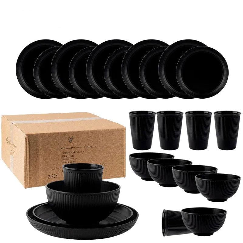 LovelyRLovely kitchen Black LovelyRLovely 24Pcs Unbreakable Wheat Straw Dinnerware Set