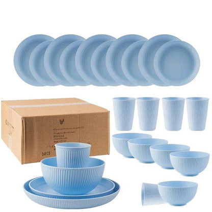 LovelyRLovely kitchen Blue LovelyRLovely 24Pcs Unbreakable Wheat Straw Dinnerware Set