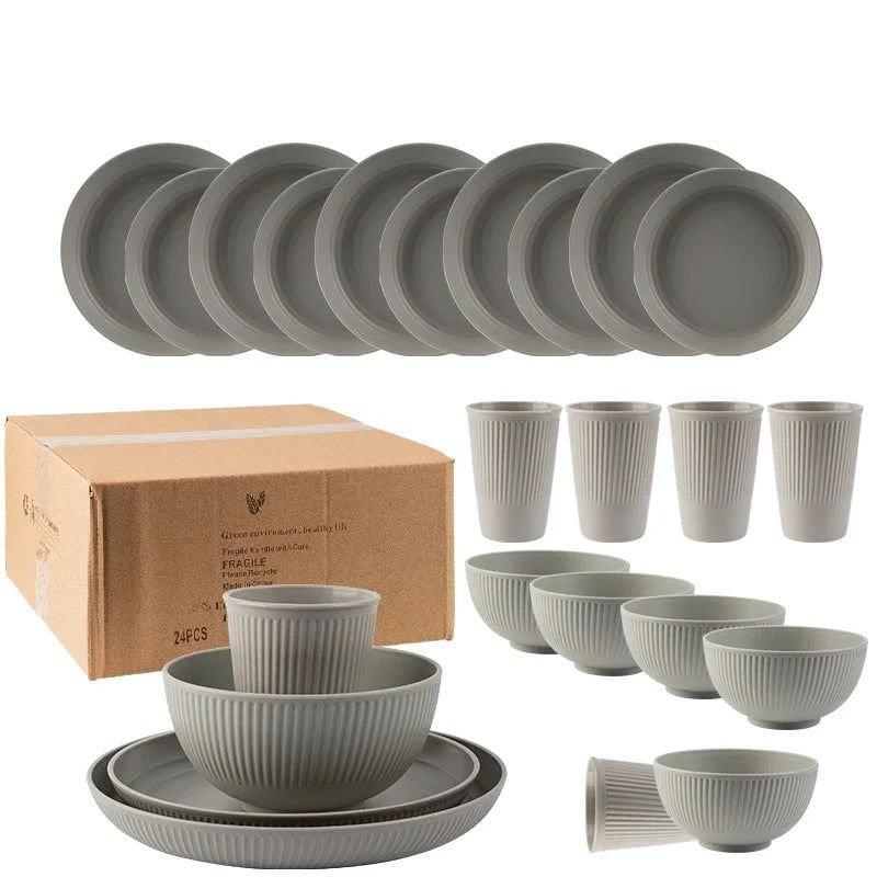 LovelyRLovely kitchen Grey LovelyRLovely 24Pcs Unbreakable Wheat Straw Dinnerware Set