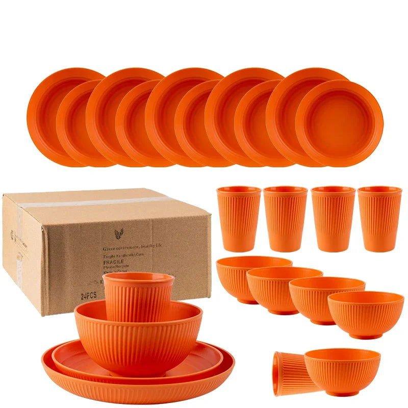 LovelyRLovely kitchen Orange LovelyRLovely 24Pcs Unbreakable Wheat Straw Dinnerware Set