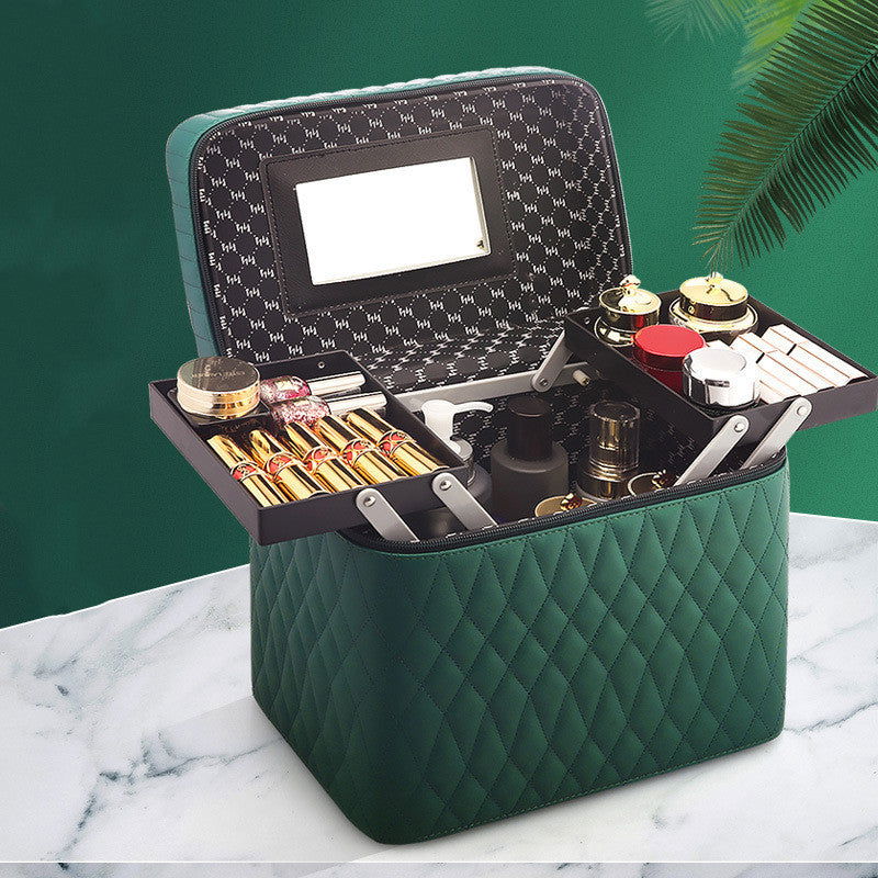 LovelyRLovely Korean Style Portable Cosmetics Storage Box Double Open Dark Green LovelyRLovely Large Capacity Korean Style Portable Cosmetics Storage Box