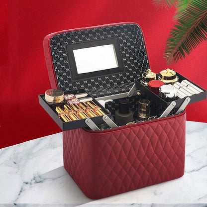 LovelyRLovely Korean Style Portable Cosmetics Storage Box Double Open Wine Red LovelyRLovely Large Capacity Korean Style Portable Cosmetics Storage Box