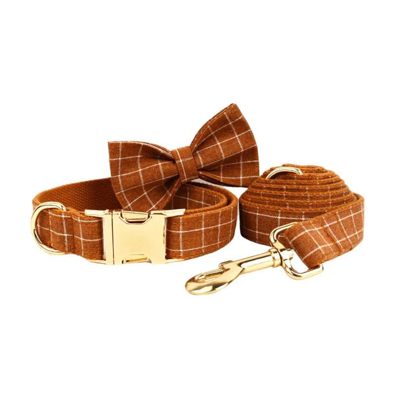 LovelyRLovely Leash Bow Collar Leash Set / S LovelyRLovely Brown Grid Soft Cotton Pet Accessories