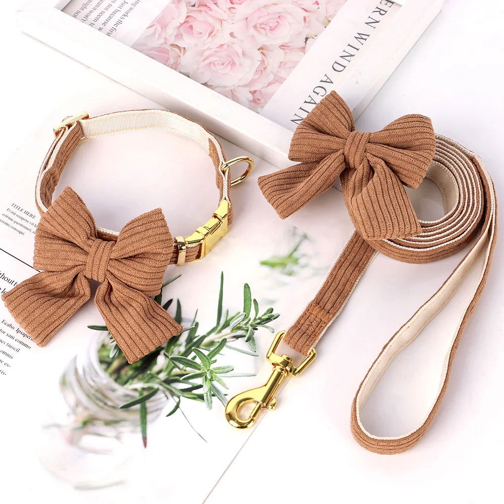 LovelyRLovely Leash Brown / S LovelyRLovely Cute Dog Collar Leash Set With Bowknot