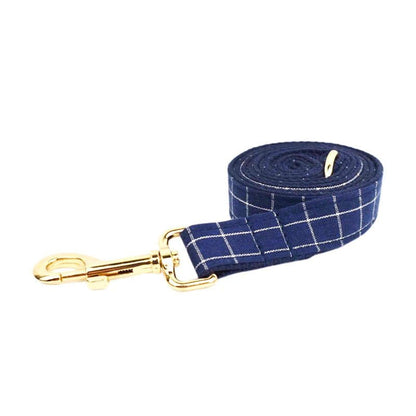 LovelyRLovely Leash LovelyRLovely Dark Blue Check Dog Bow Collar Harness Set