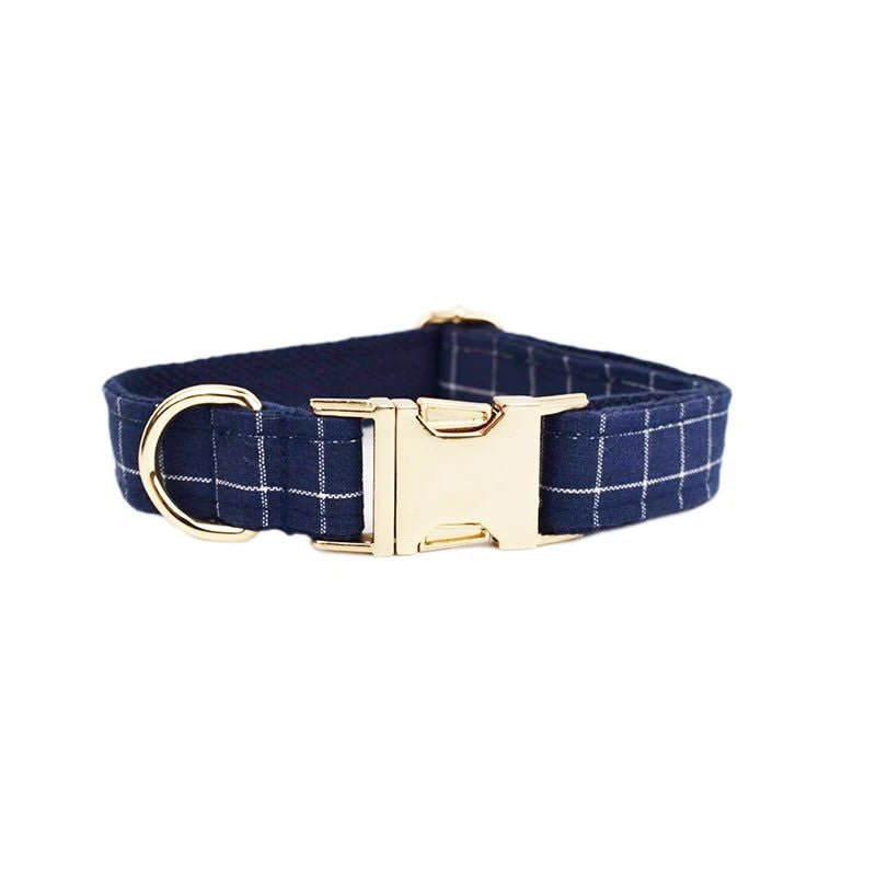 LovelyRLovely Leash LovelyRLovely Dark Blue Check Dog Bow Collar Harness Set