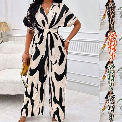 LovelyRLovely LovelRLovely V-neck Loose Printed Long J LovelRLovely V-neck Loose Printed Long Jumpsuit