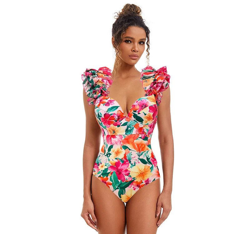 LovelyRLovely LoveluyRLovely Flounced Backless Floral LoveluyRLovely Flounced Backless Floral Beach Swimsuit Suit