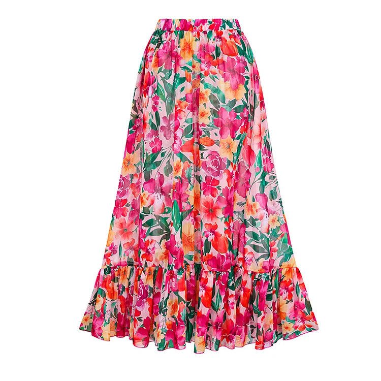 LovelyRLovely LoveluyRLovely Flounced Backless Floral Umbrella Skirt / Free Size LoveluyRLovely Flounced Backless Floral Beach Swimsuit Suit