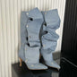 LovelyRLovely LovelyLovely Women's Denim Buckle Stitch Blue / 35 LovelyLovely Women's Denim Buckle Stitch Stiletto Boots