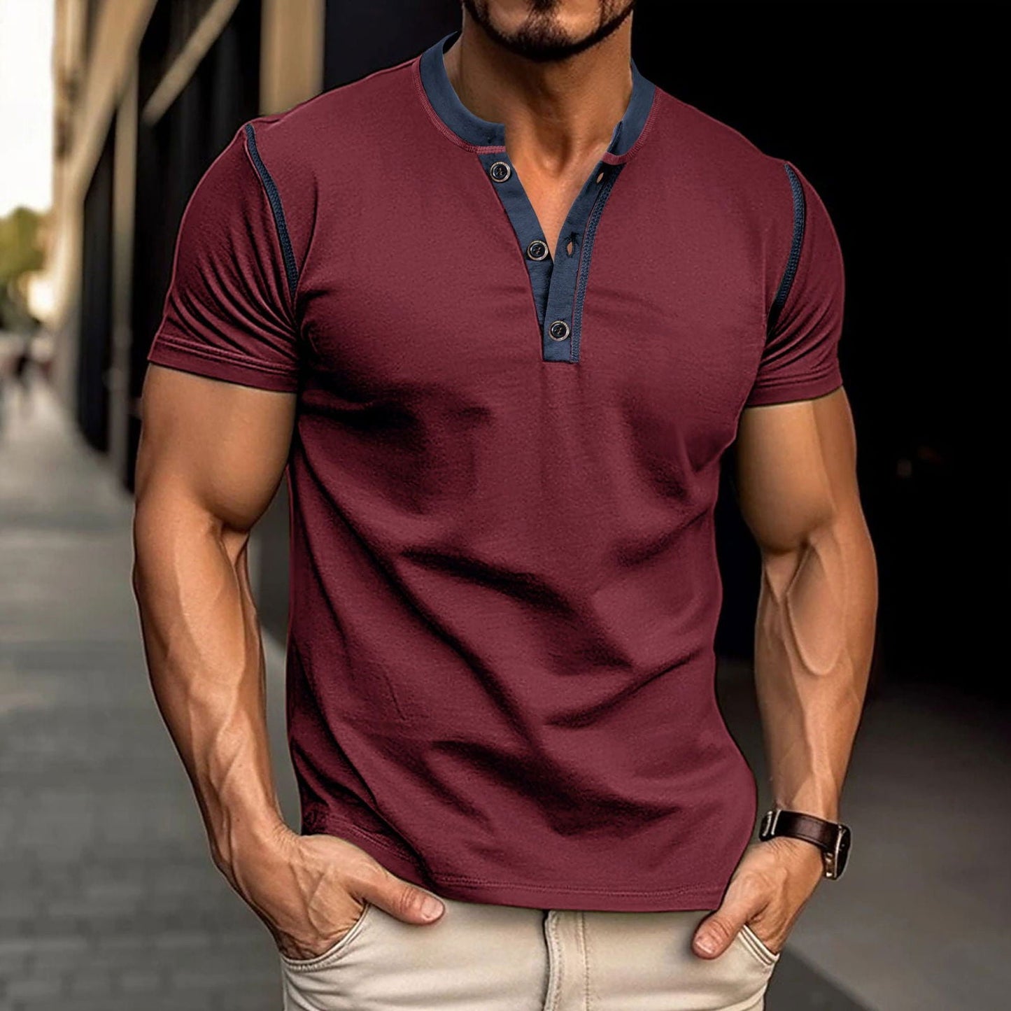 LovelyRLovely LovelyRLoovely Men Short-sleeved Polo Sh Wine Red / L LovelyRLoovely Men Short-sleeved Polo Shirt