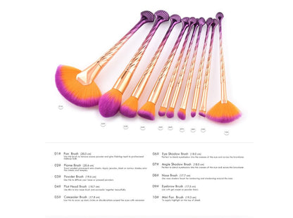 LovelyRLovely LovelyRLovely 10pcs Gold Purple Gradien default LovelyRLovely 10pcs Shell Gold Purple Gradient Brush Set