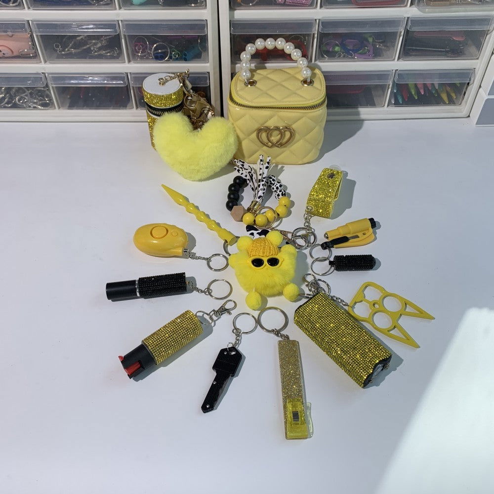 LovelyRLovely LovelyRLovely 16pcs Yellow Shiny Keychai Yellow LovelyRLovely 16pcs Yellow Shiny Keychain Set