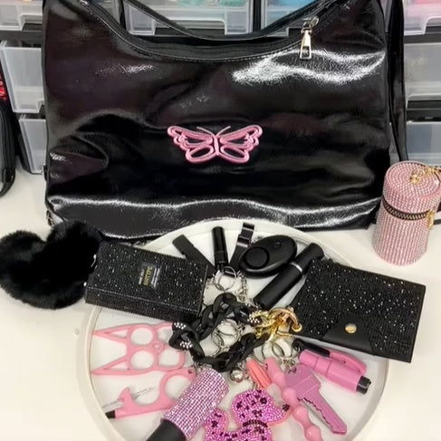 LovelyRLovely LovelyRLovely 17 PCS Black butterfly Key Black Pink Butterfly LovelyRLovely 17 PCS Black butterfly Keychain Set