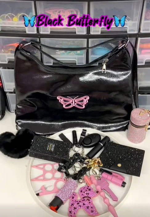 LovelyRLovely LovelyRLovely 17 PCS Black butterfly Key Black Pink Butterfly LovelyRLovely 17 PCS Black butterfly Keychain Set