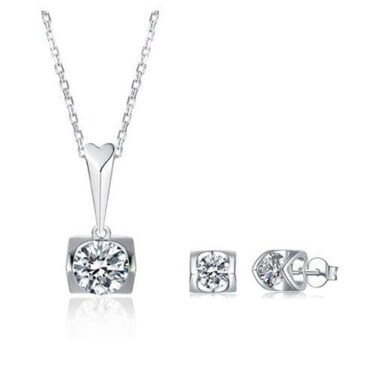 LovelyRLovely LovelyRLovely 2 Piece S925 Sterling Silv LovelyRLovely 2 Piece S925 Sterling Silver Inlaid Moissanite Stud Necklace Set