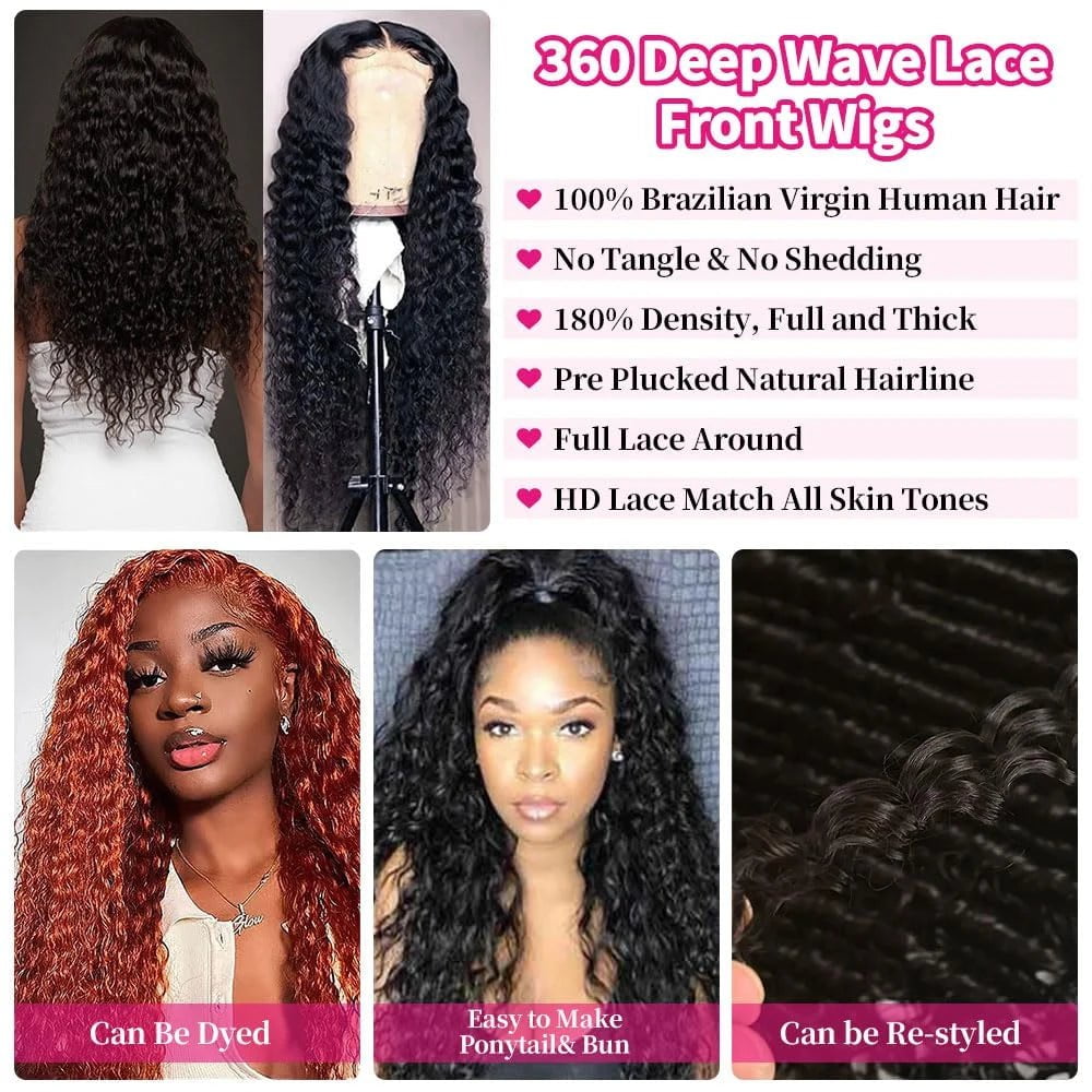 LovelyRLovely LovelyRLovely 250% Hidden Strap Deep Wave 360 Full Lace Wig LovelyRLovely 250% Hidden Strap Deep Wave 360 Full Lace Wig