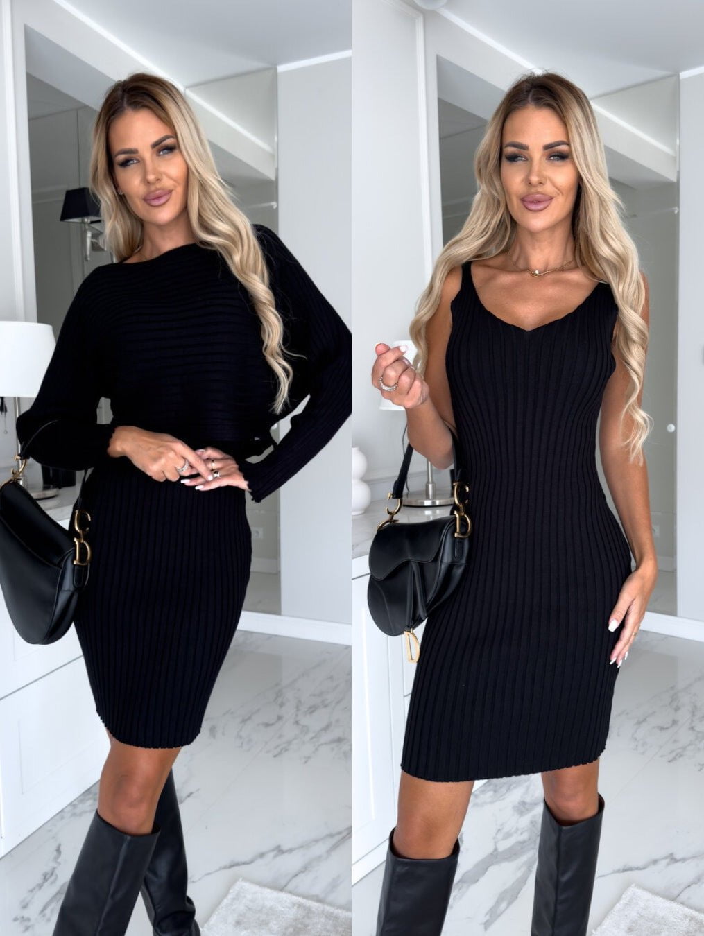 LovelyRLovely LovelyRLovely 2pcs Women's Stripe Long-s Black / 2XL LovelyRLovely 2pcs Women's Stripe Long-sleeved Top And Dress Suit