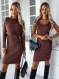 LovelyRLovely LovelyRLovely 2pcs Women's Stripe Long-s Dark Brown / 2XL LovelyRLovely 2pcs Women's Stripe Long-sleeved Top And Dress Suit